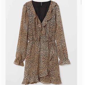 H&M Faux Wrap Leopard Print Ruffle Dress Size 2